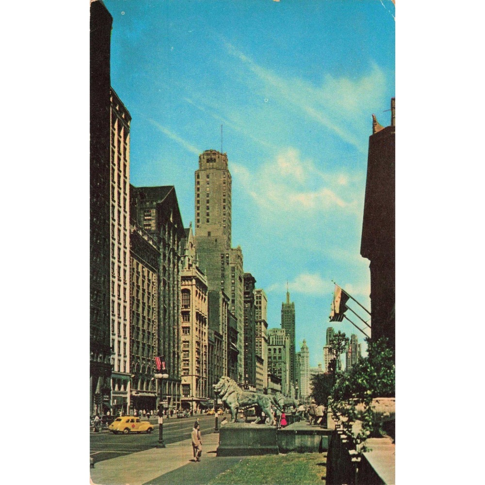 Vintage Chicago Michigan Avenue Art Institute Postcard Plastichrome P 269 VG